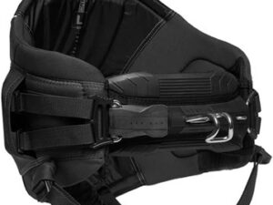 Black kitesurfing harness with adjustable straps and secure hook